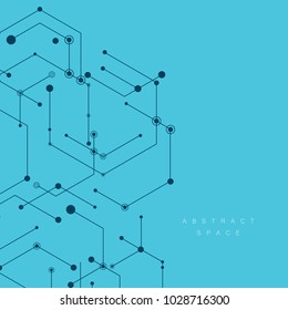 Abstract vector connection hexagons and social network background.