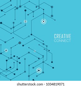 Abstract vector connection hexagons and social network background.