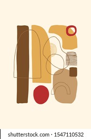 Abstract vector contemporary poster or card. Aesthetic geometric collage background. Hand drawn composition, freehand organic shapes. Mid century modern art style.