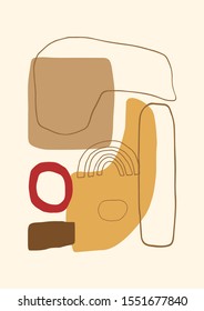 Abstract vector contemporary poster or card. Aesthetic geometric collage background. Hand drawn composition, freehand organic shapes. Mid century modern art style.