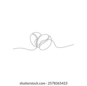 Abstract vector continuous simple line drawing icon of coffee beans in silhouette sketch on white background.coffee shop, minimalist coffee illustration