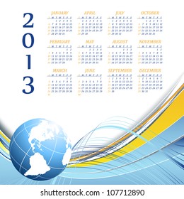 abstract vector corporate calendar  with globe and lines 2013
