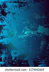 Abstract vector cosmic  blue and turquoise gradient background. Fractal shiny elements. Particle compounds, 
