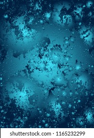 Abstract vector cosmic psychedelic blue and turquoise gradient background. Fractal shiny elements. Particle compounds. Digital data visualization, minimal array. Lines plexus. Underwater illustration.