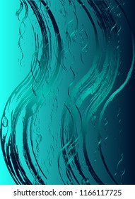 Abstract vector cosmic psychedelic blue and turquoise gradient background. Fractal shiny elements. Particle compounds. Digital data visualization, minimal array. Lines plexus. Underwater illustration.