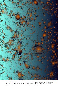 Abstract vector cosmic psychedelic blue and turquoise gradient background. Fractal shiny elements. Particle compounds.