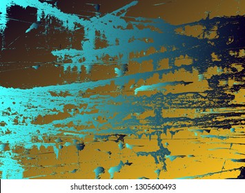 Abstract vector cosmic psychedelic blue and turquoise gradient background. Fractal shiny golden elements. Particle compounds.