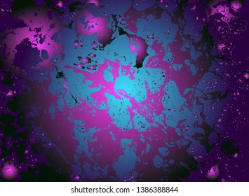 Abstract vector cosmic psychedelic blue, violet and turquoise gradient background. Fractal shiny elements. Particle compounds.