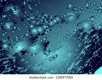 Abstract vector cosmic psychedelic blue and turquoise gradient background. Fractal shiny elements. Particle compounds.