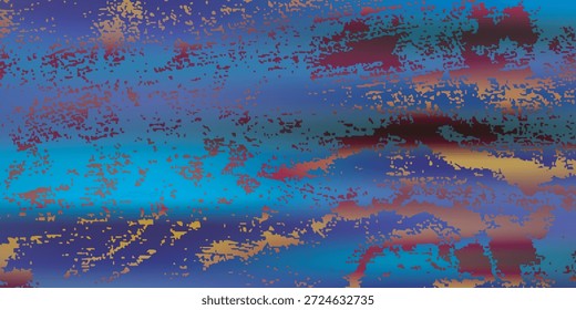 Abstract vector cosmic psychedelic blue and turquoise gradient background. Fractal shiny golden elements. Particle compounds.