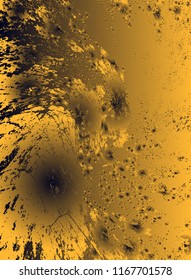 Abstract vector cosmic psychedelic dark blue golden gradient background. Fractal shiny elements. Particle compounds. Digital data visualization, minimal array. Lines plexus. Underwater illustration.
