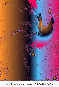 Abstract vector cosmic psychedelic golden pink blue gradient background. Fractal shiny elements. Particle compounds. Digital data visualization, minimal array. Lines plexus. Underwater illustration.