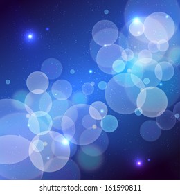 Abstract vector cosmos background with many transparent circles or bubbles