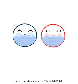 Vector Abstracto Pareja De Cara Cubierta Con Máscara De Oído Azul En Fondo Blanco