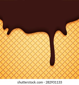 Abstract Vector Cover with Chocolate Ice Cream Glaze and Wafer. Delicious Food Background. 