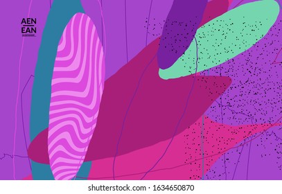 Abstract vector cover design with wavy motley shapes in natural colors. Hand textured with stripes and scribbles. Modern contemporary art. Poster or print template for sale promotion event.