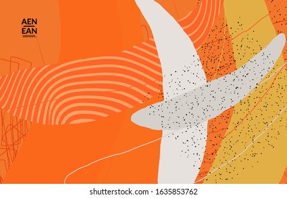 Abstract vector cover design with wavy motley shapes in natural colors. Hand textured with stripes and scribbles. Modern contemporary art. Poster or print template for sale promotion event.