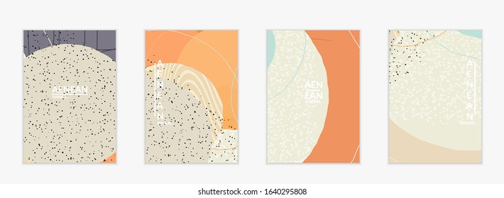 Abstract vector cover design with wavy motley shapes in natural colors. Hand textured with stripes and scribbles. Modern contemporary art. Poster or print template for sale promotion event.
