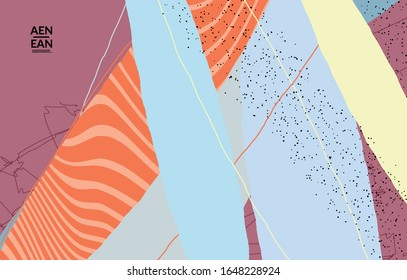 Diseño abstracto de portada vectorial con formas onduladas en colores naturales. Mano texturada con rayas y garabatos. Arte contemporáneo moderno. Afiche o plantilla de impresión para la promoción de la venta.