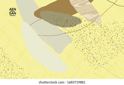 Abstract vector cover design with wavy motley shapes in natural colors. Hand textured with stripes and scribbles. Modern contemporary art. Poster or print template for sale promotion event.