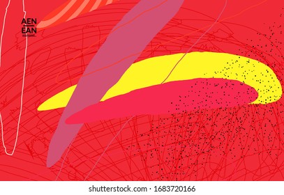 Abstract vector cover design with wavy motley shapes in natural colors. Hand textured with stripes and scribbles. Modern contemporary art. Poster or print template for sale promotion event.