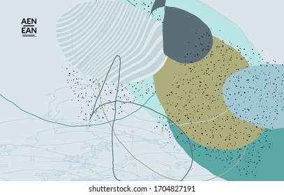 Abstract vector cover design with wavy motley shapes in natural colors. Hand textured with stripes and scribbles. Modern contemporary art. Poster or print template for sale promotion event.