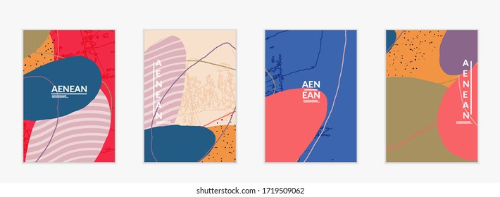 Abstract vector cover design with wavy motley shapes in natural colors. Hand textured with stripes and scribbles. Modern contemporary art. Poster or print template for sale promotion event.