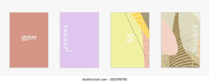 Abstract vector cover design with wavy motley shapes in natural colors. Hand textured with stripes and scribbles. Modern contemporary art. Poster or print template for sale promotion event.