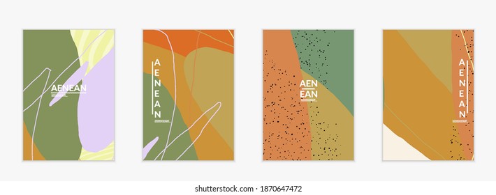 Abstract vector cover design with wavy motley shapes in natural colors. Hand textured with stripes and scribbles. Modern contemporary art. Poster or print template for sale promotion event.