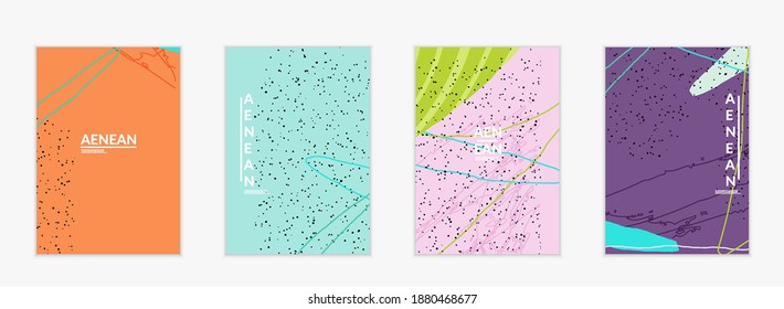 Abstract vector cover design with wavy motley shapes in natural colors. Hand textured with stripes and scribbles. Modern contemporary art. Poster or print template for sale promotion event.