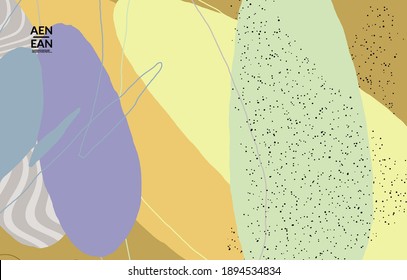 Abstract vector cover design with wavy motley shapes in natural colors. Hand textured with stripes and scribbles. Modern contemporary art. Poster or print template for sale promotion event.
