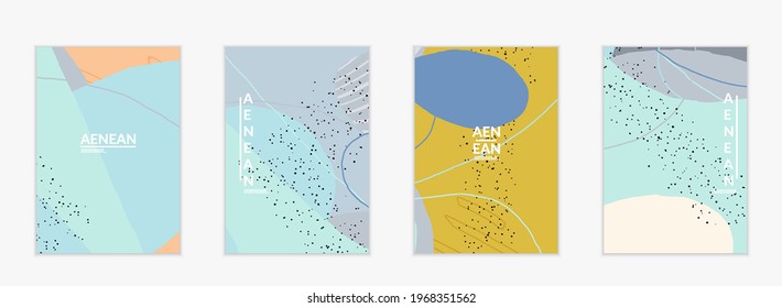 Abstract vector cover design with wavy motley shapes in natural colors. Hand textured with stripes and scribbles. Modern contemporary art. Poster or print template for sale promotion event.