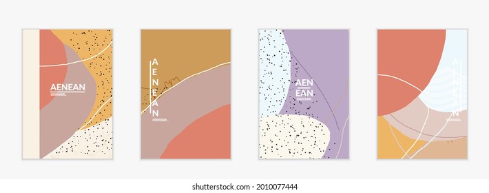 Abstract vector cover design with wavy motley shapes in natural colors. Hand textured with stripes and scribbles. Modern contemporary art. Poster or print template for sale promotion event.