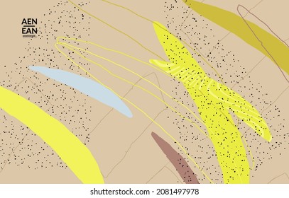 Abstract vector cover design with wavy motley shapes in natural colors. Hand textured with stripes and scribbles. Modern contemporary art. Poster or print template for sale promotion event.