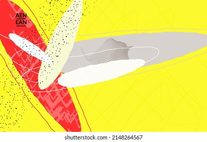 Abstract vector cover design with wavy motley shapes in natural colors. Hand textured with stripes and scribbles. Modern contemporary art. Poster or print template for sale promotion event.