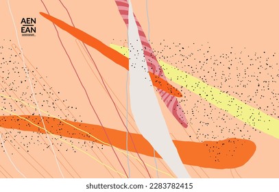 Abstract vector cover design with wavy motley shapes in natural colors. Hand textured with stripes and scribbles. Modern contemporary art. Poster or print template for sale promotion event.