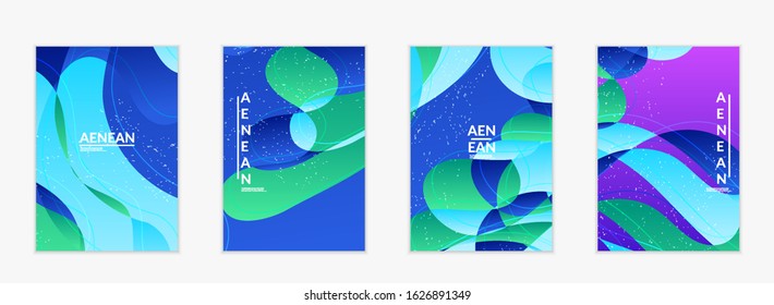 Abstract vector cover template with bright gradient wavy organic overlapping shapes grunge textured. Fluid wavy lines art. Disco music 80’s poster design. Social media frame or border.