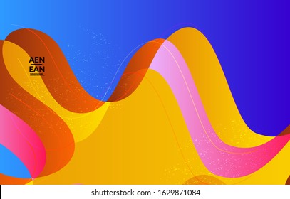 Abstract vector cover template with bright gradient wavy organic overlapping shapes grunge textured. Fluid wavy lines art. Disco music 80’s poster design. Social media frame or border.