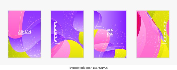 Abstract vector cover template with bright gradient wavy organic overlapping shapes grunge textured. Fluid wavy lines art. Disco music 80’s poster design. Social media frame or border.
