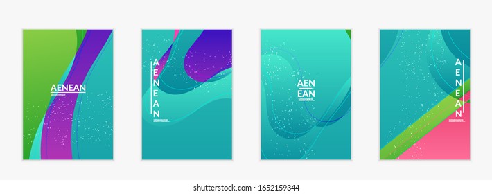 Abstract vector cover template with bright gradient wavy organic overlapping shapes grunge textured. Fluid wavy lines art. Disco music 80’s poster design. Social media frame or border.