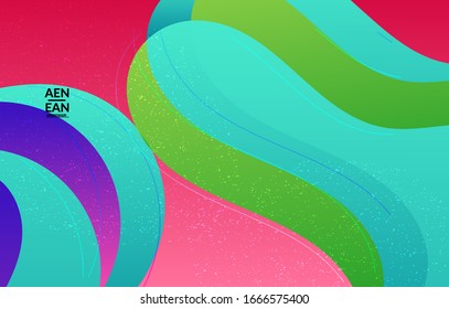 Plantilla de cubierta vectorial abstracta con formas orgánicas solapadas de gradiente brillante con textura gruesa. Líneas onduladas fluidas arte. Diseño de afiches de música Disco de los años 80. Marco o frontera de medios sociales.