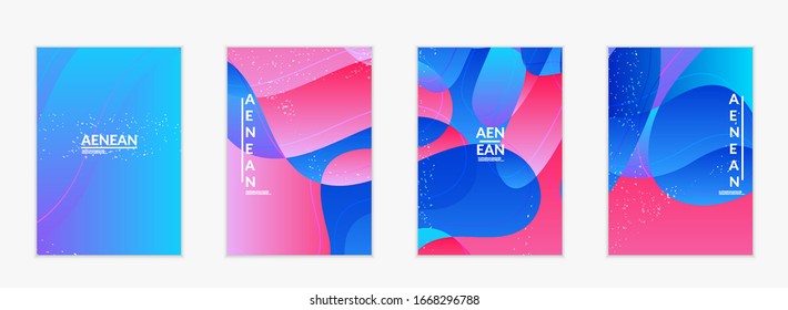 Abstract vector cover template with bright gradient wavy organic overlapping shapes grunge textured. Fluid wavy lines art. Disco music 80’s poster design. Social media frame or border.
