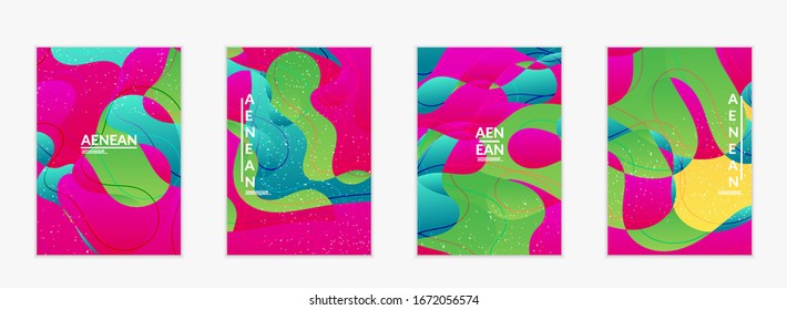 Abstrakte Vektorillustration-Titelvorlage mit leuchtenden Farbverlauf-Wellen überlappenden Formen schwebt strukturiert. Disco Music 80's Poster Design. Rahmen oder Grenze der sozialen Medien.