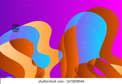 Abstract vector cover template with bright gradient wavy organic overlapping shapes grunge textured. Fluid wavy lines art. Disco music 80’s poster design. Social media frame or border.