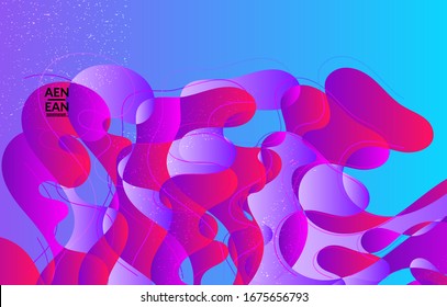 Abstract vector cover template with bright gradient wavy organic overlapping shapes grunge textured. Fluid wavy lines art. Disco music 80’s poster design. Social media frame or border.