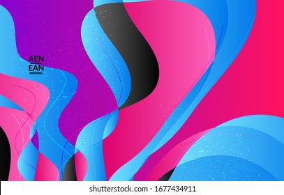 Abstract vector cover template with bright gradient wavy organic overlapping shapes grunge textured. Fluid wavy lines art. Disco music 80’s poster design. Social media frame or border.