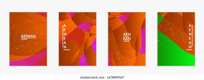 Abstract vector cover template with bright gradient wavy organic overlapping shapes grunge textured. Fluid wavy lines art. Disco music 80’s poster design. Social media frame or border.