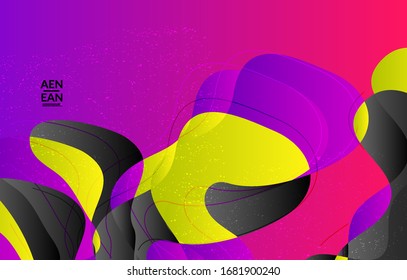 Plantilla de cubierta vectorial abstracta con formas orgánicas solapadas de gradiente brillante con textura gruesa. Líneas onduladas fluidas arte. Diseño de afiches de música Disco de los años 80. Marco o frontera de medios sociales.