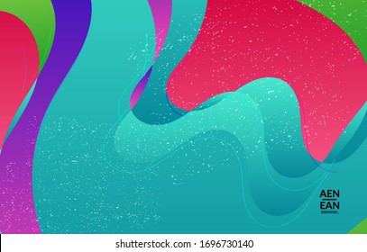 Plantilla de cubierta vectorial abstracta con formas orgánicas solapadas de gradiente brillante con textura gruesa. Líneas onduladas fluidas arte. Diseño de afiches de música Disco de los años 80. Marco o frontera de medios sociales.