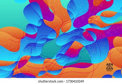 Abstract vector cover template with bright gradient wavy organic overlapping shapes grunge textured. Fluid wavy lines art. Disco music 80’s poster design. Social media frame or border.